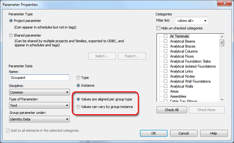 revit 2014 parameter variance for groups